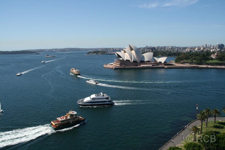 Sydney Opera House vom Pylon der Harbour Bridge aus