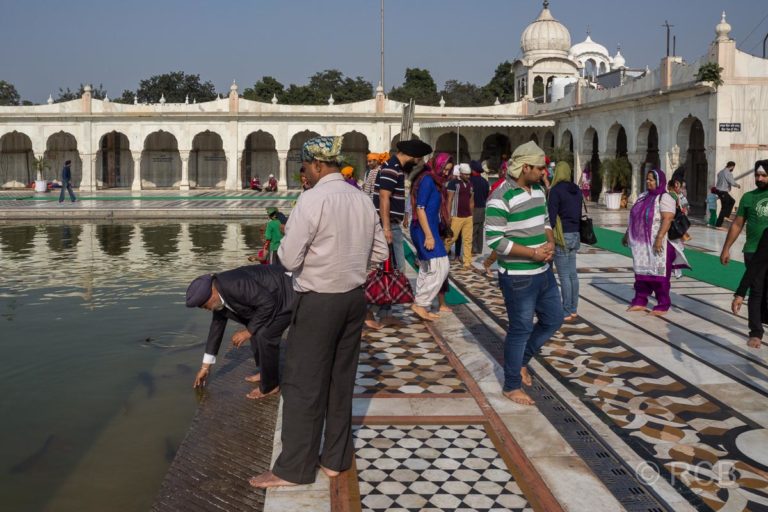 Männer am Wasserbecken des Sikh-Tempel Bangla Sahib Gurudwara, Delhi