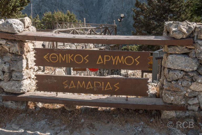 Schild am oberen Ausgang der Samaria-Schlucht