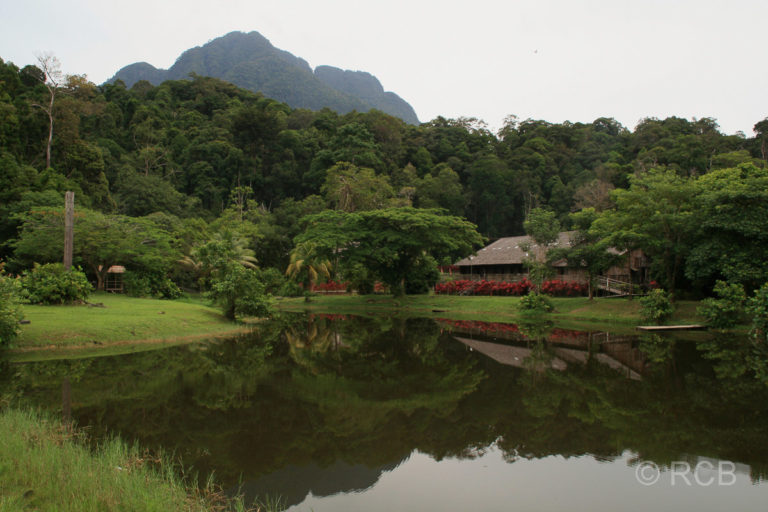 Sarawak Cultural Village, im Hintergrund der Berg Gunung Santubong