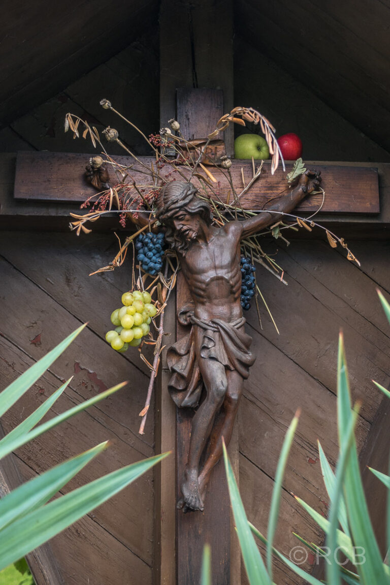 Jesus am Kreuz zu Erntedank im Weinberg