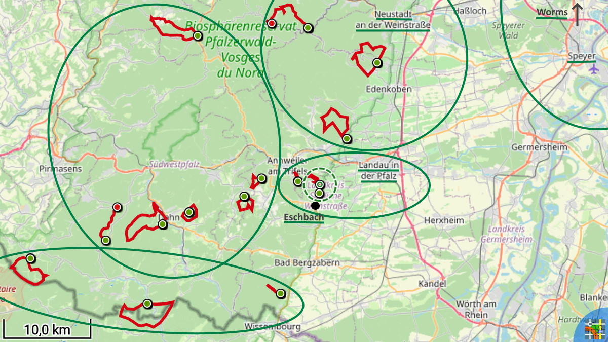Übersichtskarte der Wanderungen in der Pfalz