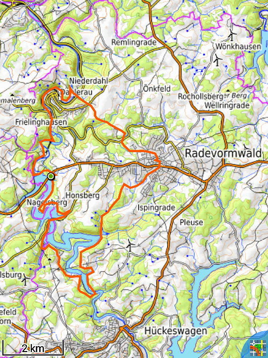 Track der Wanderung um die Wuppertalsperre und durch Radevormwald