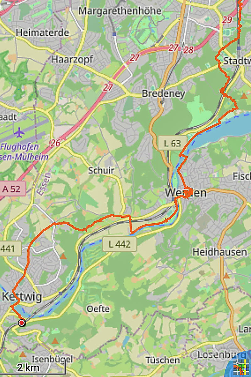 Track der Wanderung auf dem Jakobsweg von Essen-Stadtwald nach Kettwig