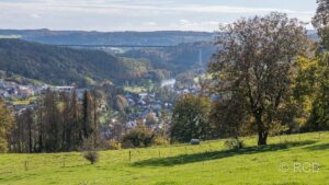 Flusstal mit Autobahnbrücke